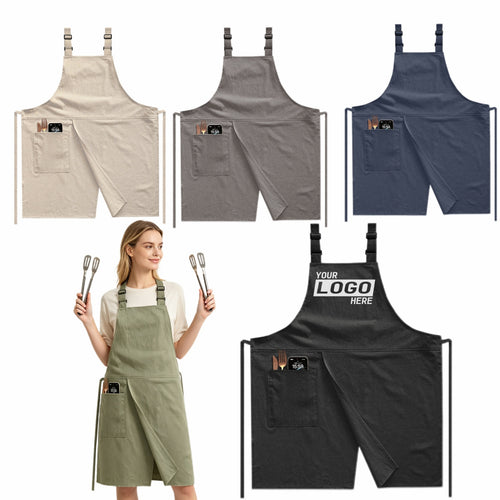 Adjustable Split-Front Cotton Linen BBQ Apron - printed product