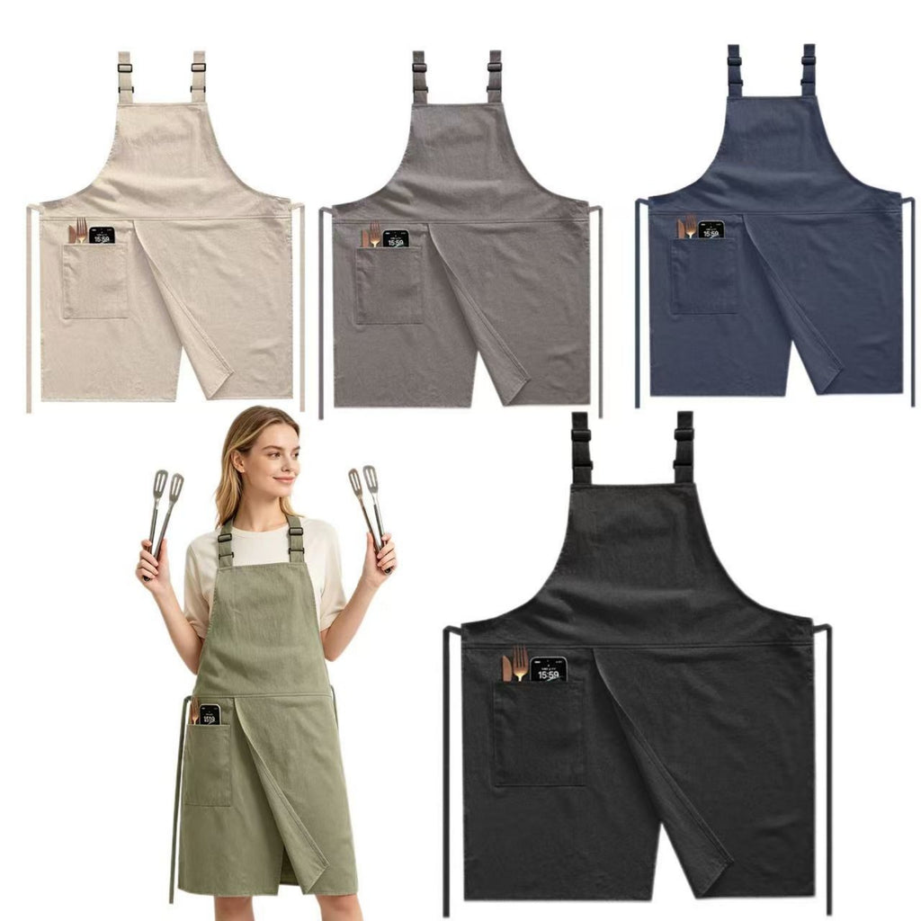 Adjustable Split-Front Cotton Linen BBQ Apron - blank product