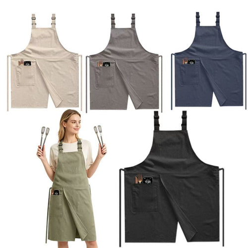 Adjustable Split-Front Cotton Linen BBQ Apron - blank product