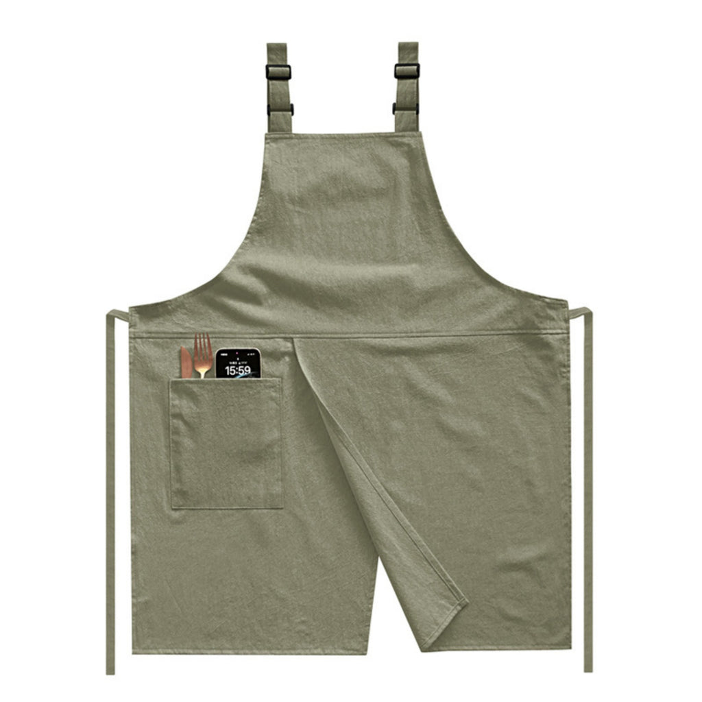 Adjustable Split-Front Cotton Linen BBQ Apron - Green