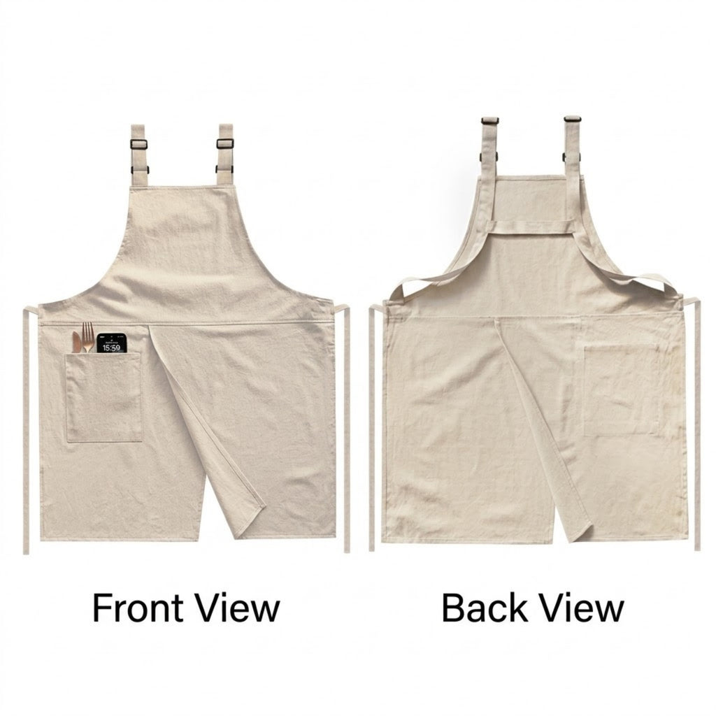 Adjustable Split-Front Cotton Linen BBQ Apron - 03
