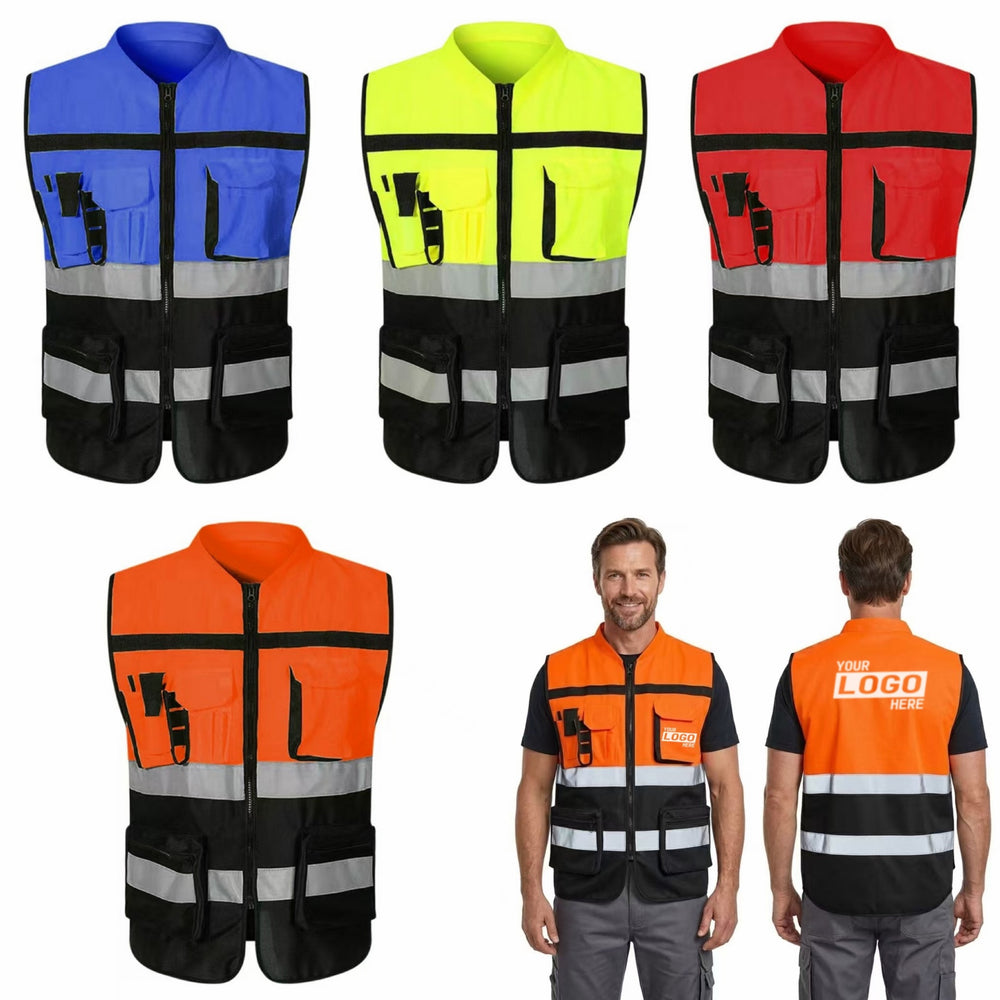 High Vis Reflective Safety Vest Multi-Pockets Primary imprint location