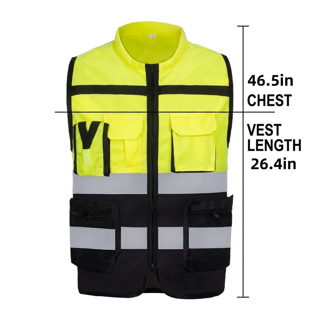 High Vis Reflective Safety Vest Multi-Pockets - product size