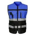 High Vis Reflective Safety Vest Multi-Pockets - Blue,Black