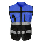 High Vis Reflective Safety Vest Multi-Pockets - Blue,Black