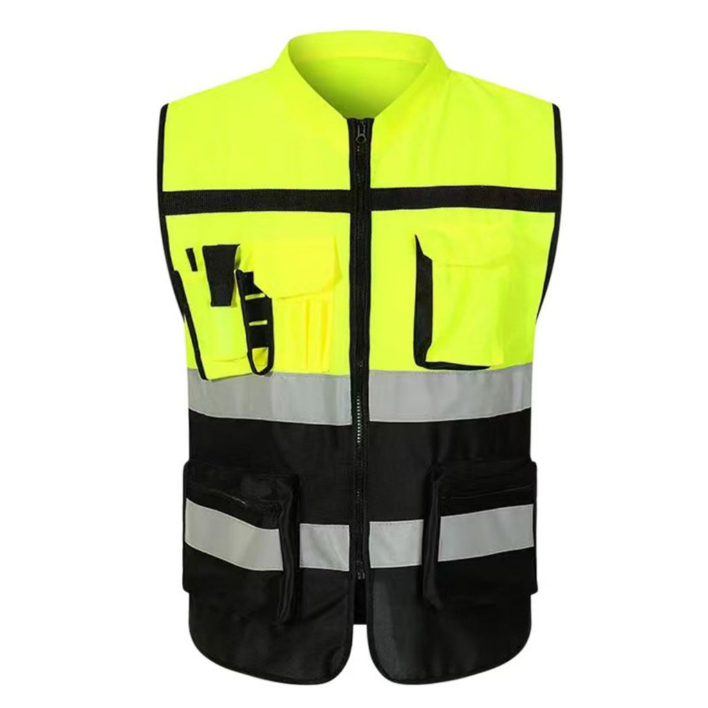 High Vis Reflective Safety Vest Multi-Pockets - Green,Black