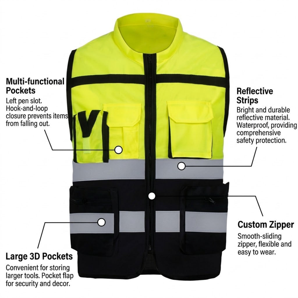 High Vis Reflective Safety Vest Multi-Pockets - 04