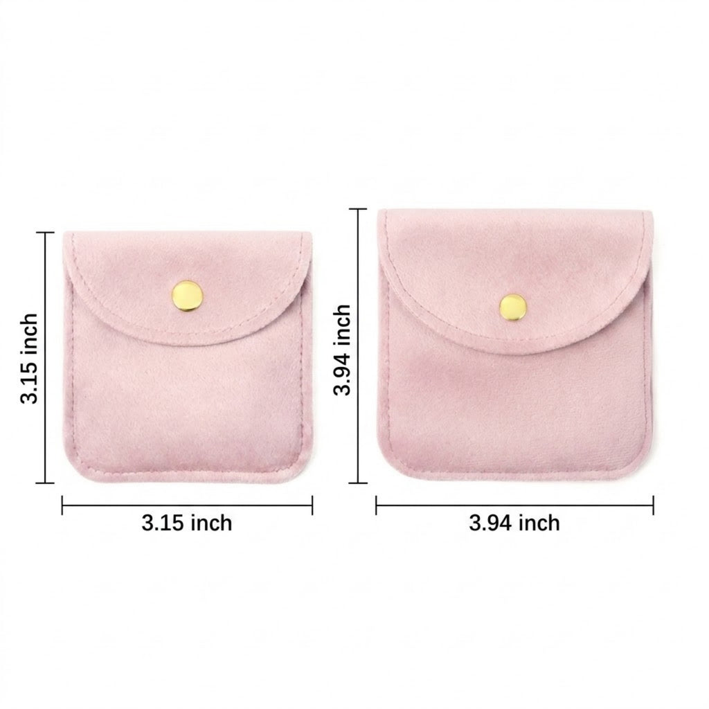 Luxury Velvet Snap Button Small Jewelry Storage Bag - product size