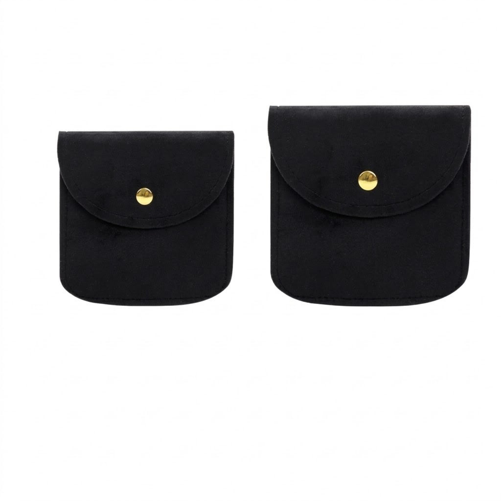 Luxury Velvet Snap Button Small Jewelry Storage Bag - Black