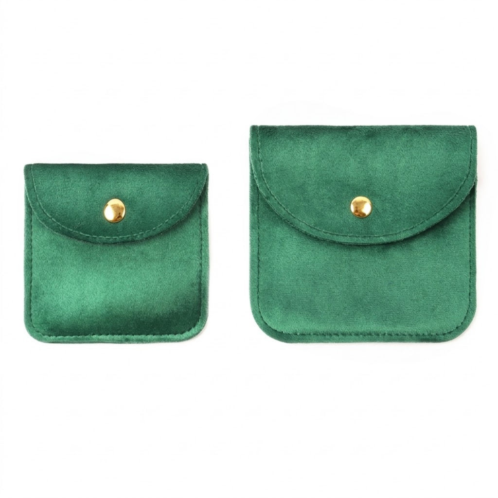 Luxury Velvet Snap Button Small Jewelry Storage Bag - Green