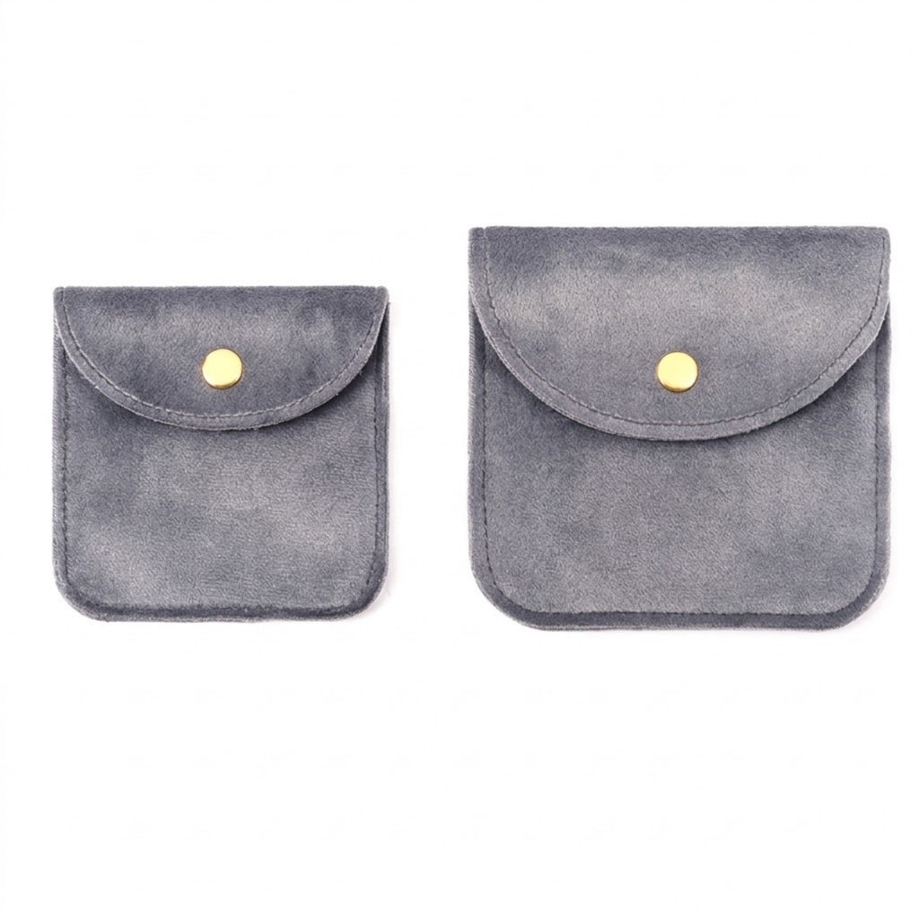 Luxury Velvet Snap Button Small Jewelry Storage Bag - Grey