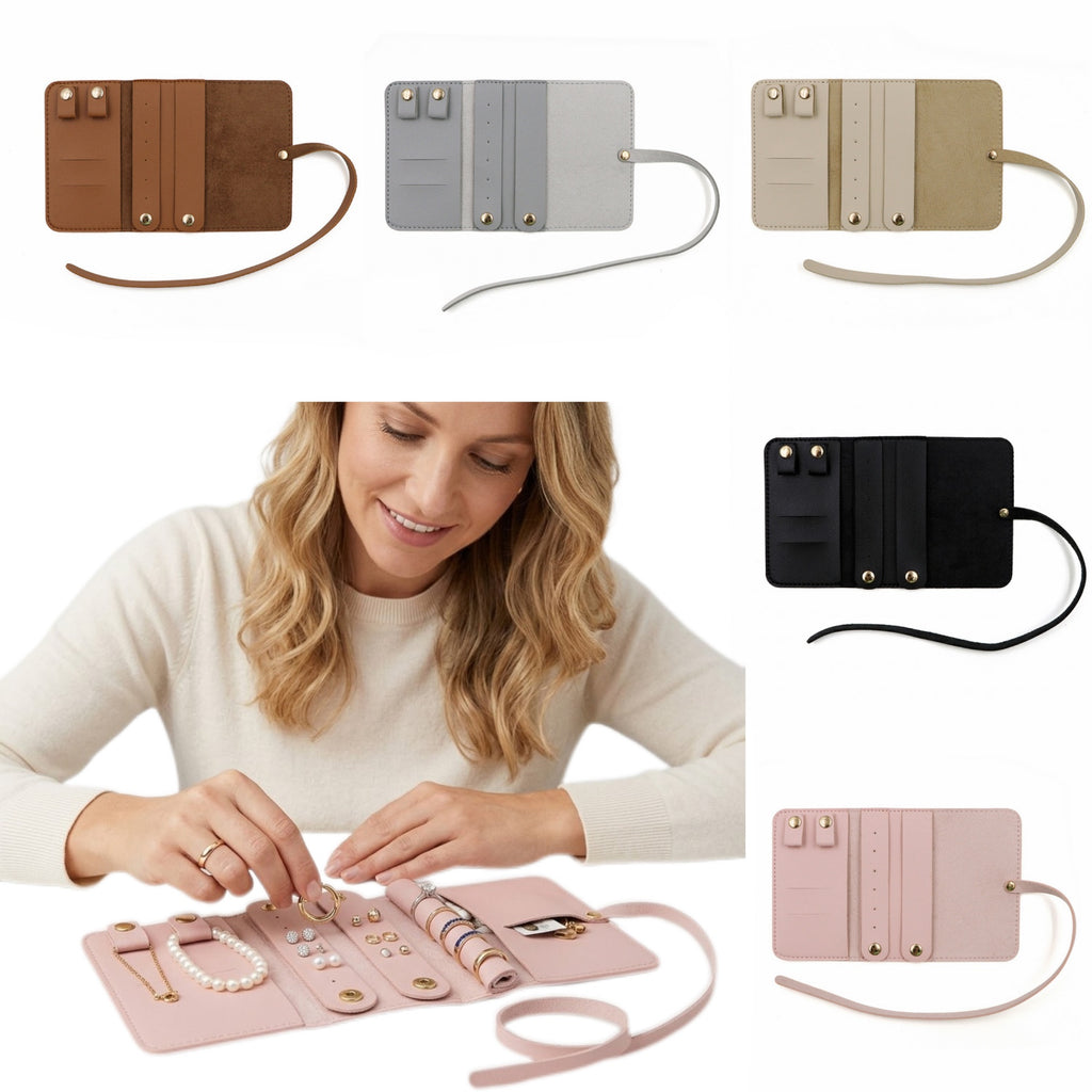 Portable PU Leather Foldable Jewelry Roll Organizer - blank product