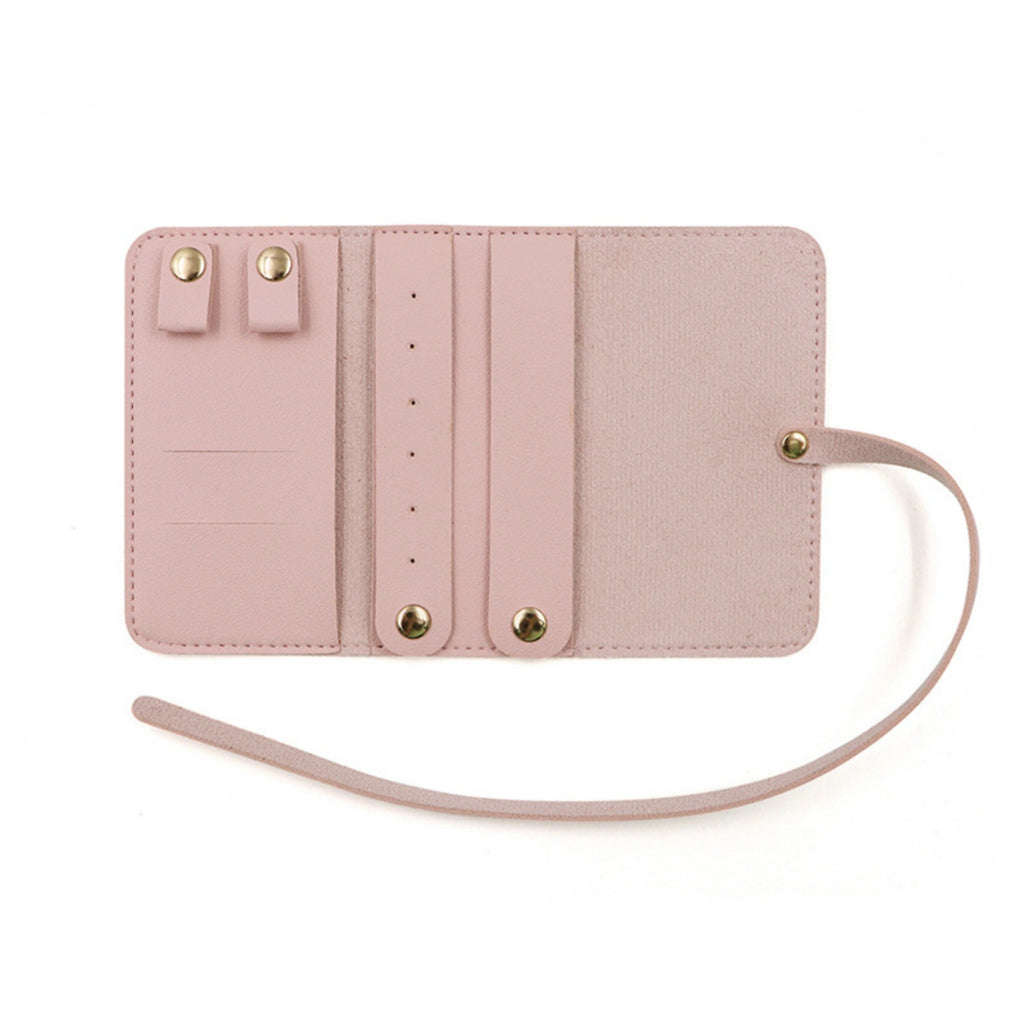 Portable PU Leather Foldable Jewelry Roll Organizer - Pink