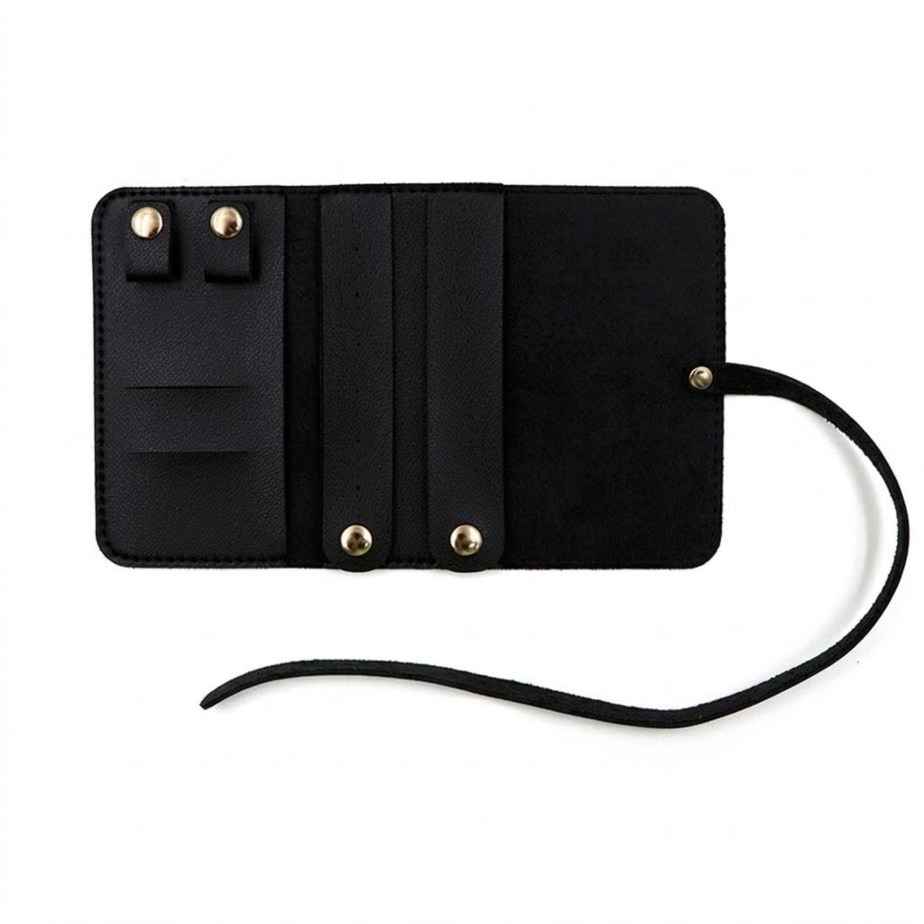 Portable PU Leather Foldable Jewelry Roll Organizer - Black