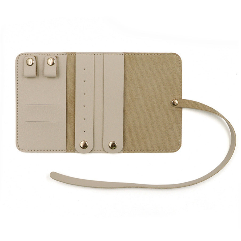 Portable PU Leather Foldable Jewelry Roll Organizer - Khaki