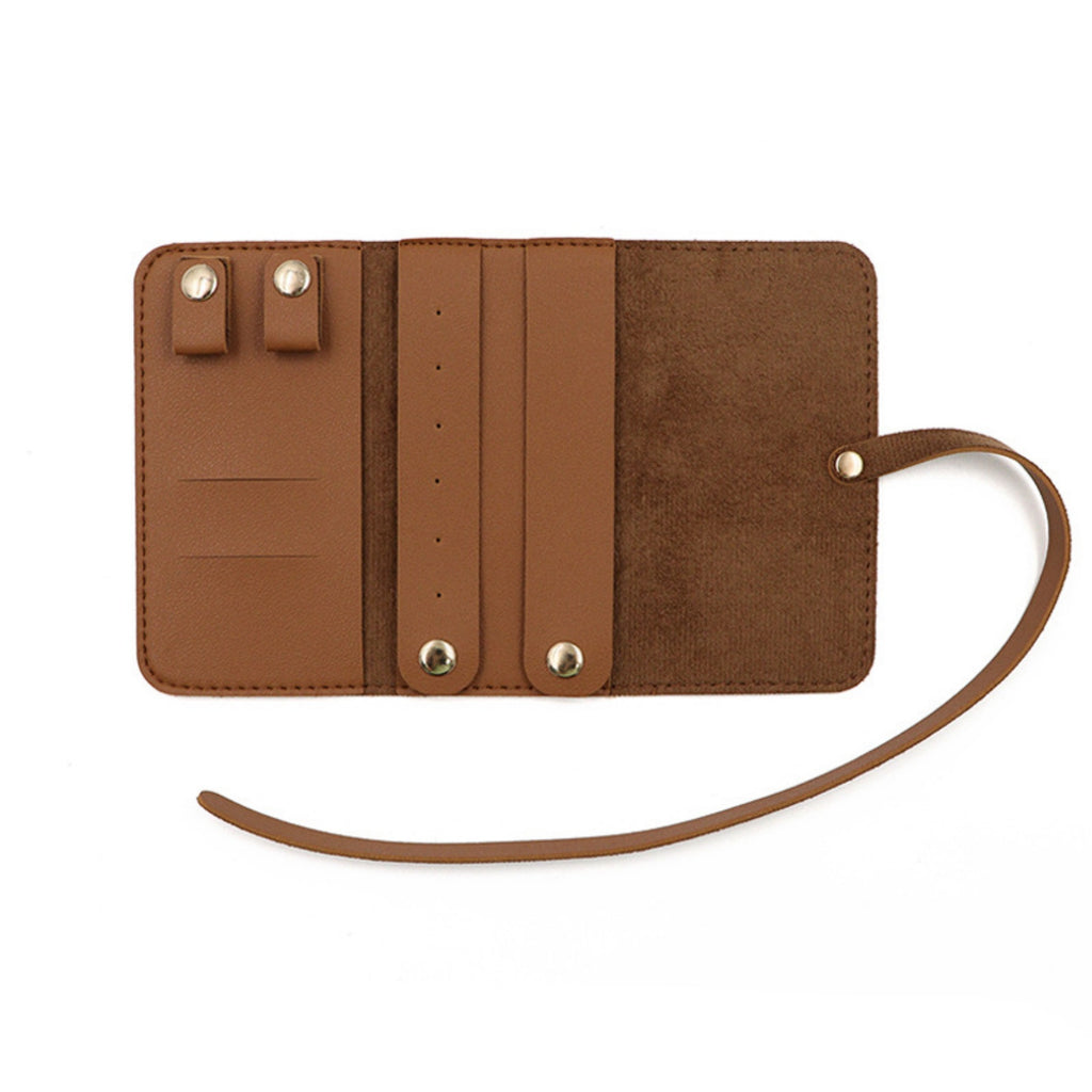 Portable PU Leather Foldable Jewelry Roll Organizer - Brown