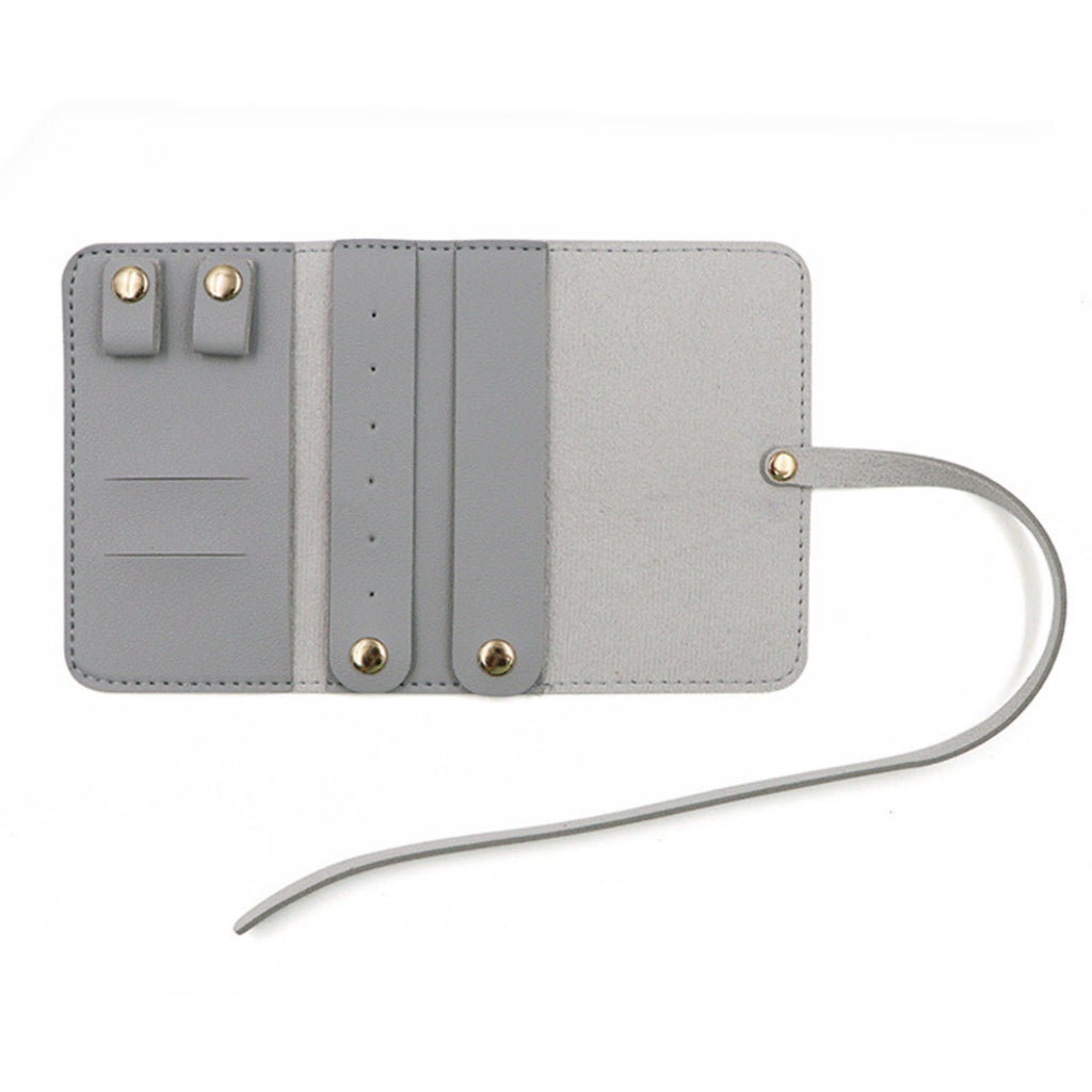 Portable PU Leather Foldable Jewelry Roll Organizer - Grey