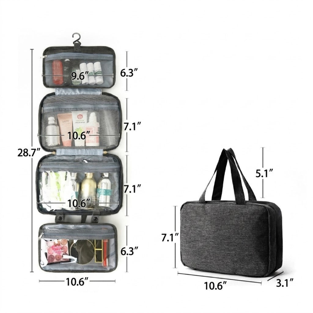Hanging Toiletry Bag, Compact Travel Makeup Organizer - product size