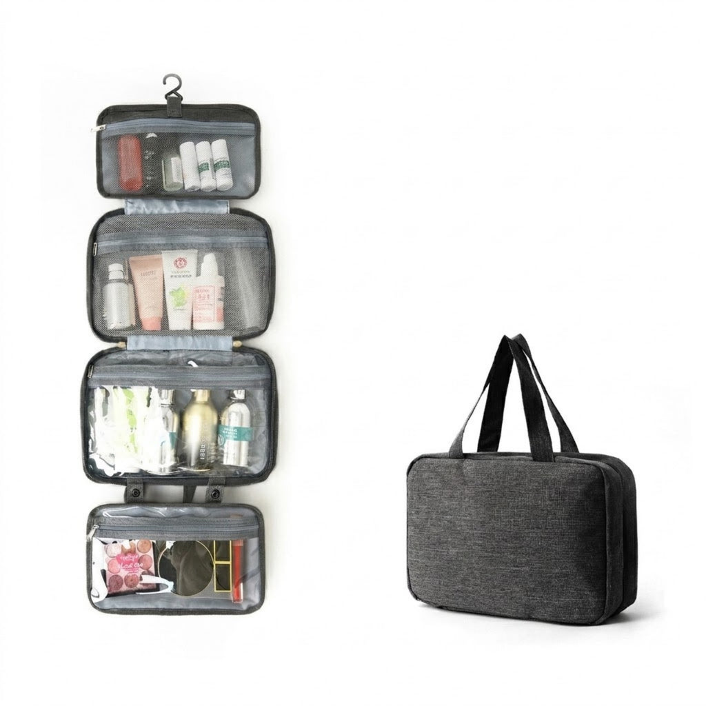 Hanging Toiletry Bag, Compact Travel Makeup Organizer - Black
