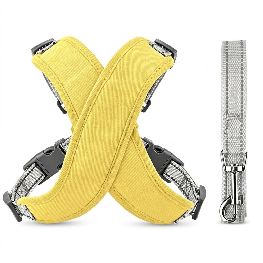 Reflective Breathable Small Pet Dog Vest Harness Set - Yellow