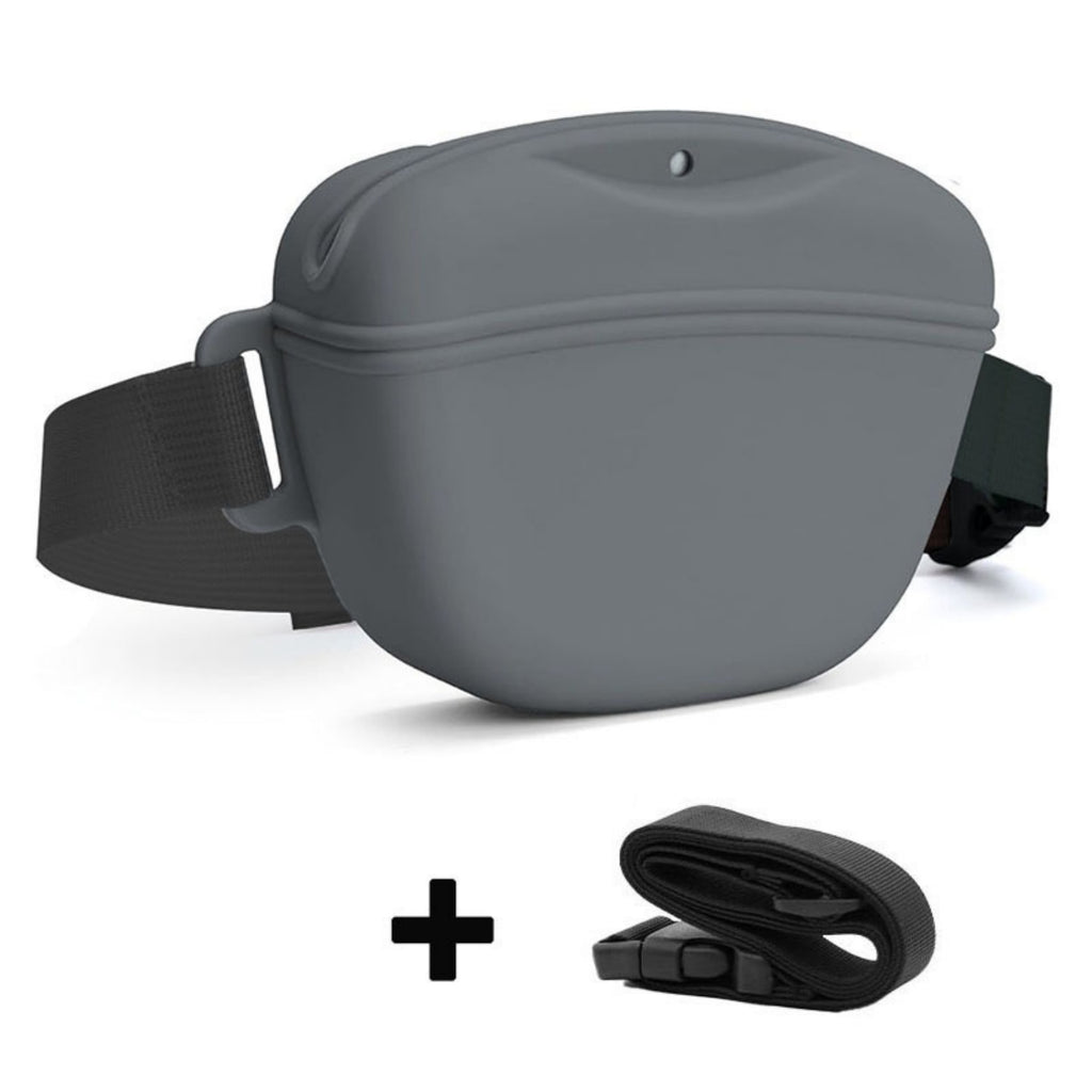 Hands-Free Silicone Dog Training Treat Pouch Waist Bag - Grey