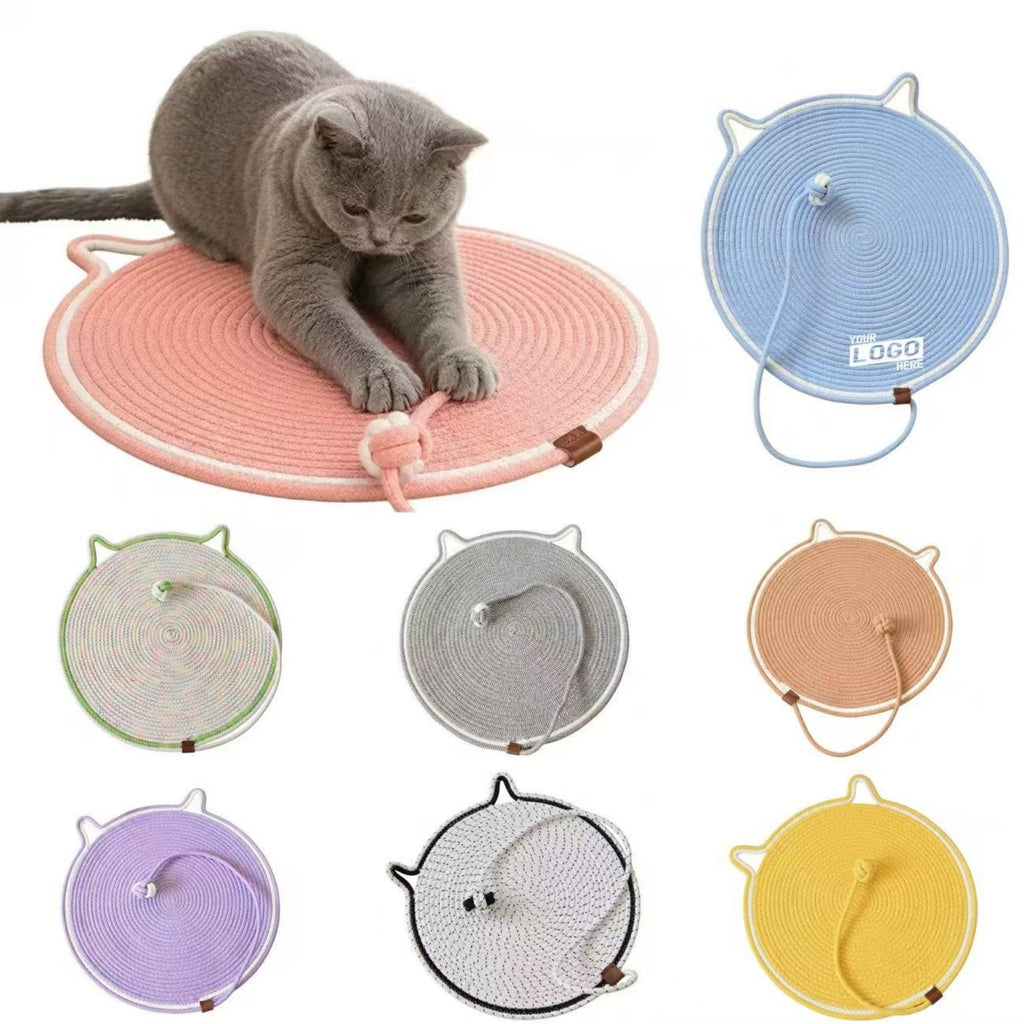 Handmade Cotton Rope Cat Scratcher Mat With Toy Ball - printed product