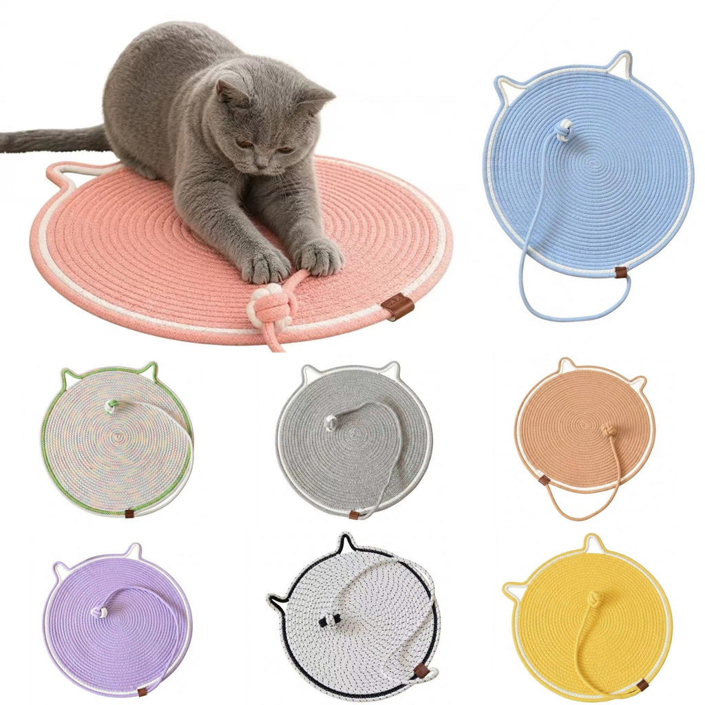 Handmade Cotton Rope Cat Scratcher Mat With Toy Ball - blank product