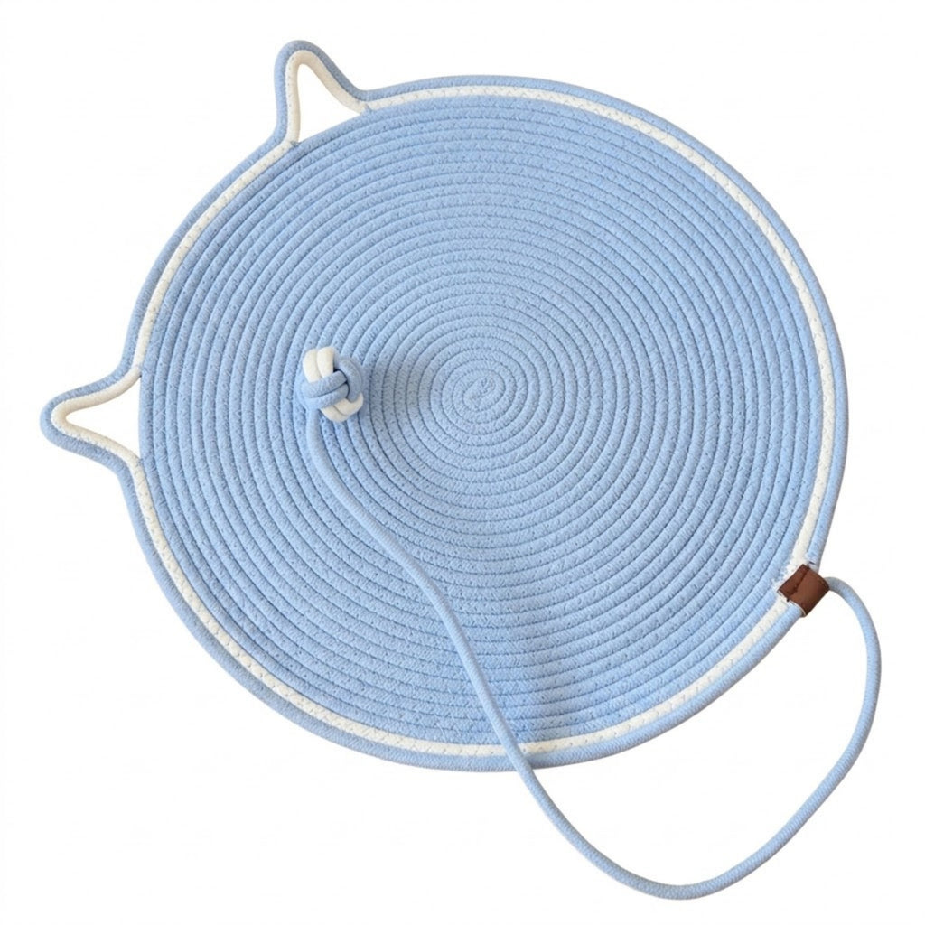Handmade Cotton Rope Cat Scratcher Mat With Toy Ball - Blue