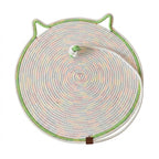Handmade Cotton Rope Cat Scratcher Mat With Toy Ball - Green Trim
