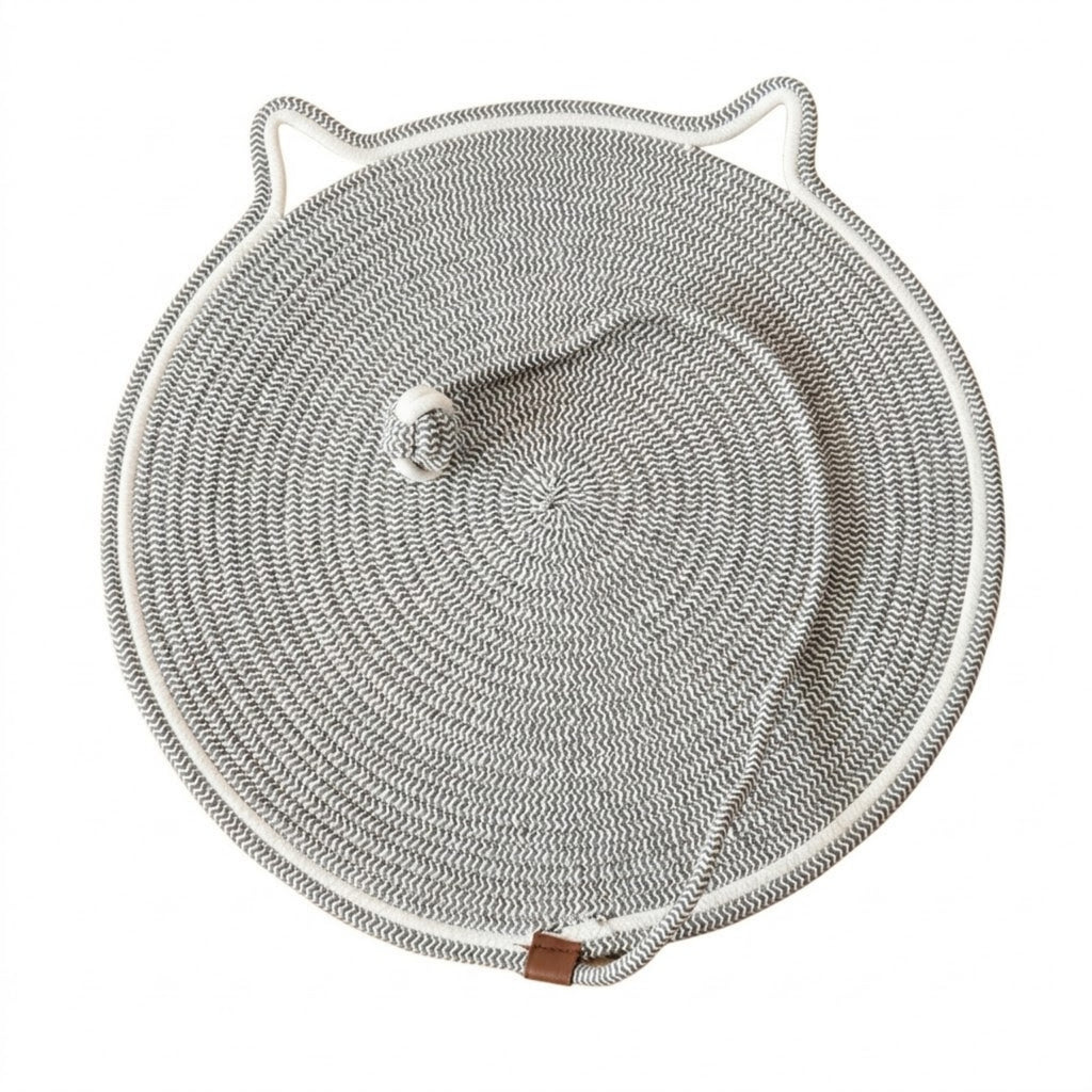 Handmade Cotton Rope Cat Scratcher Mat With Toy Ball - Grey 