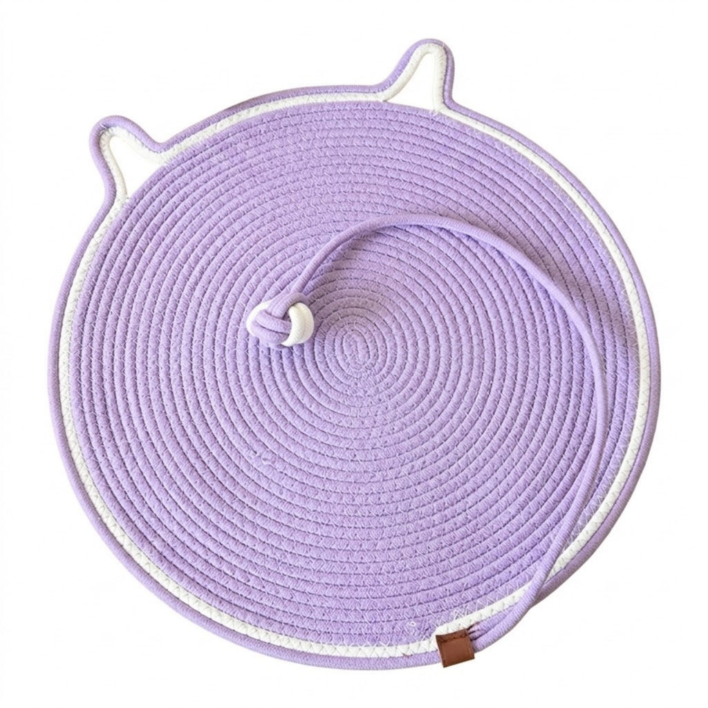 Handmade Cotton Rope Cat Scratcher Mat With Toy Ball - Purple