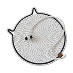 Handmade Cotton Rope Cat Scratcher Mat With Toy Ball - White