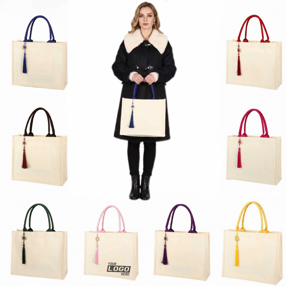 Premium Canvas Tote Bag With Tassel Primary imprint location