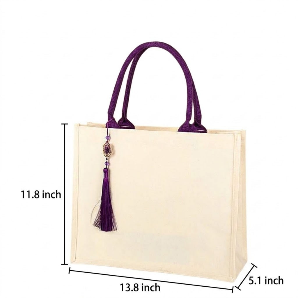 Premium Canvas Tote Bag With Tassel - product size