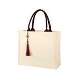 Premium Canvas Tote Bag With Tassel - Brown