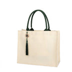Premium Canvas Tote Bag With Tassel - Green