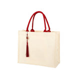 Premium Canvas Tote Bag With Tassel - Red