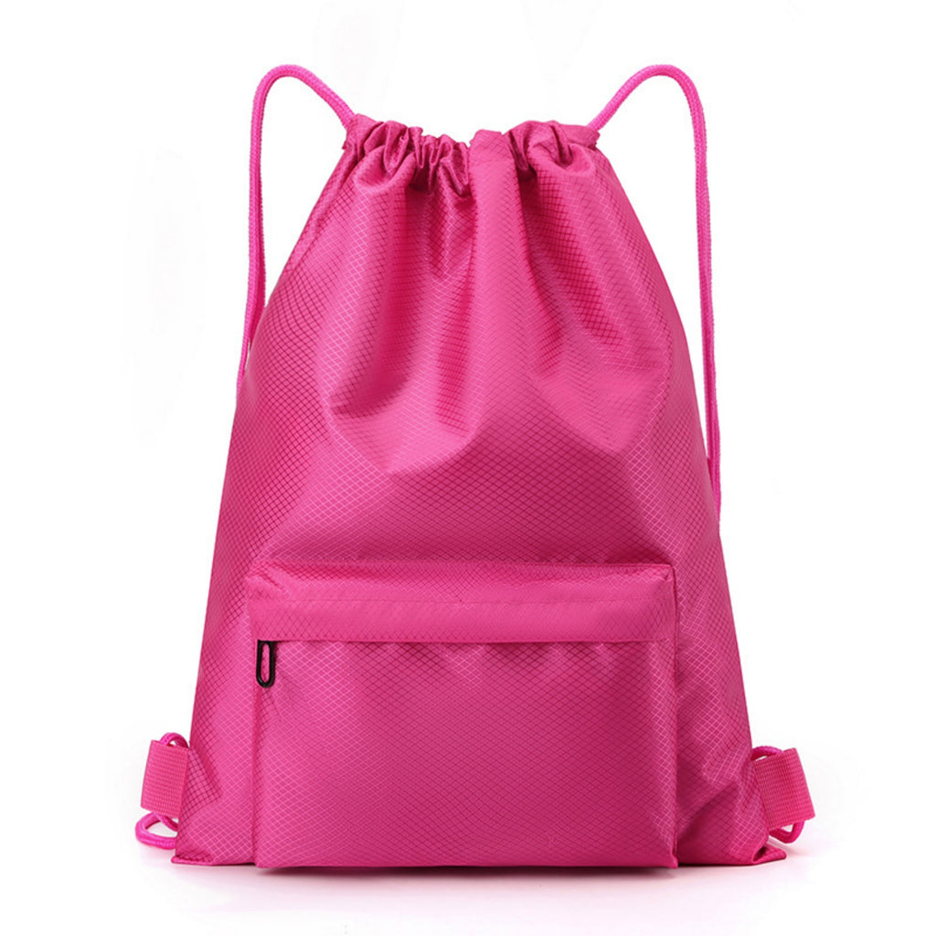 Waterproof Portable Drawstring Gym Backpack - Rose Red