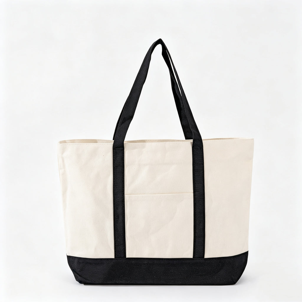 Durable Heavy Duty Canvas Shoulder Tote Handbag - Black