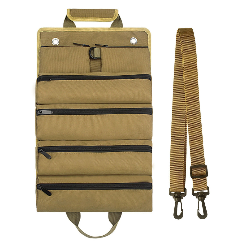 Roll Up Tool Bag Organizer Heavy Duty Oxford Pouch - Khaki