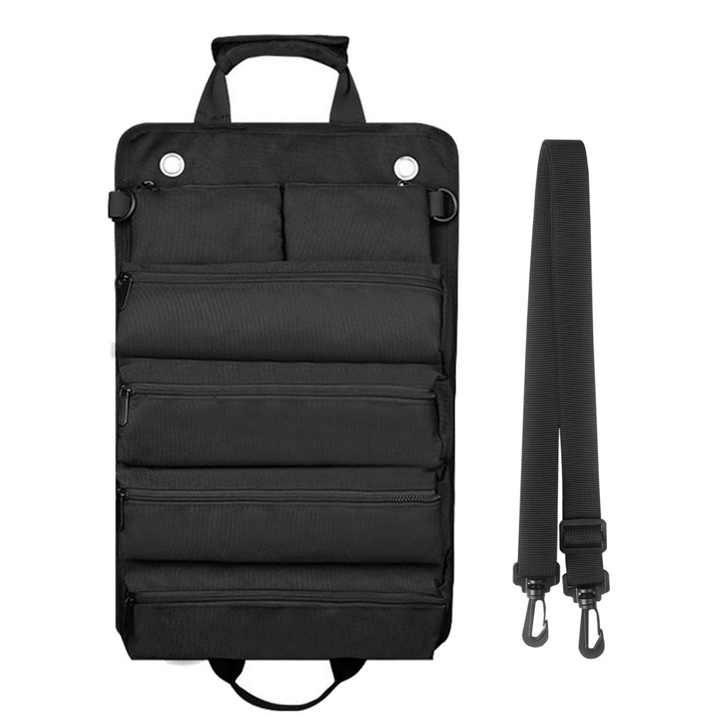 Roll Up Tool Bag Organizer Heavy Duty Oxford Pouch - Black