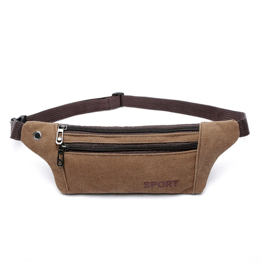 Canvas Phone Pouch Sports Running Waist Bag - Brown