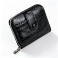 Small Leather Coin Purse Zipper Card Holder Wallet - Black