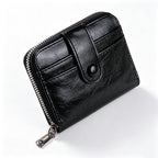 Small Leather Coin Purse Zipper Card Holder Wallet - Black