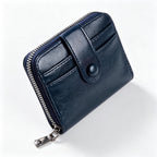 Small Leather Coin Purse Zipper Card Holder Wallet - Dark Blue