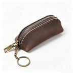Leather Pencil Case Vintage Zipper Pen Pouch Holder - Coffee