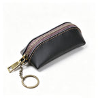 Leather Pencil Case Vintage Zipper Pen Pouch Holder - Black