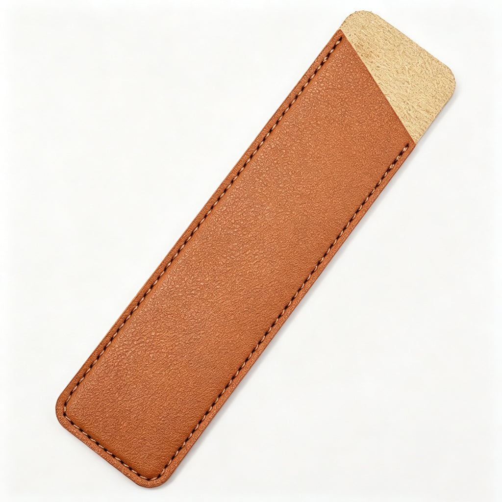 Slim PU Leather Pen Sleeve Single Pencil Case Pouch - Brown