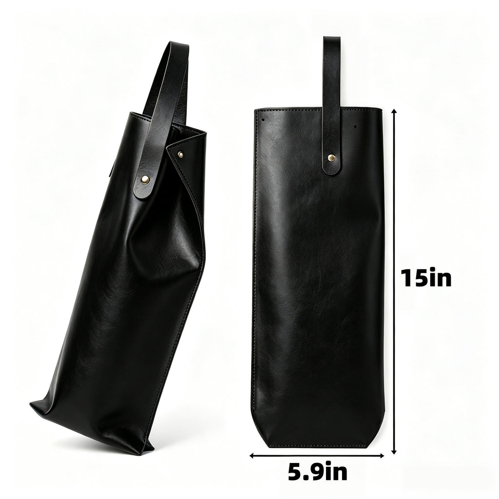 PU Leather Wine Bottle Tote Single Bottle Carrier - product size