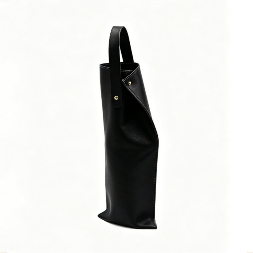 PU Leather Wine Bottle Tote Single Bottle Carrier - Black